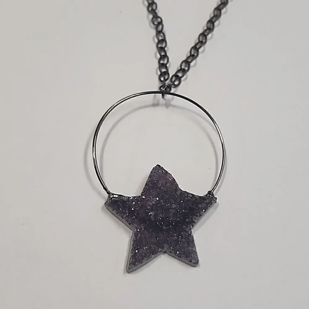 Purple Druzy Star Pendant Necklace Gunmetal Gray